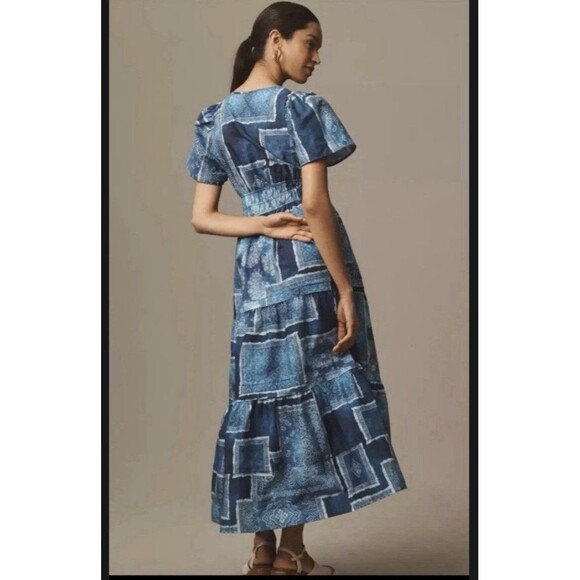 Anthropologie The Somerset  Summer Maxi Dress 100% cotton Blue Sz Lg NWT - Picture 3 of 7